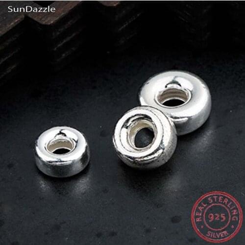 Genuine Real Pure Solid 925 Sterling Silver Beads Flat Round Loose Spacers Bead DIY Jewelry Findings
