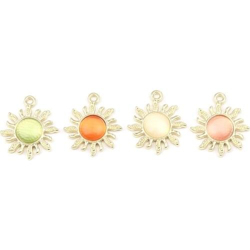 DoreenBeads Sun Charms Zinc Based Alloy & Acrylic Galaxy Pendants Gold Color Pale Yellow 21*18mm For DIY Jewelry Making, 10 PCs