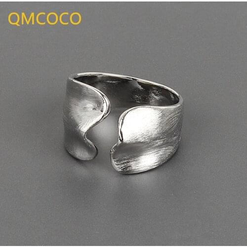 QMCOCO 925 Silver Irregular Geometric Wave Simple Ring For Women Vintage Opening Adjustable Party Jewelry Decoration