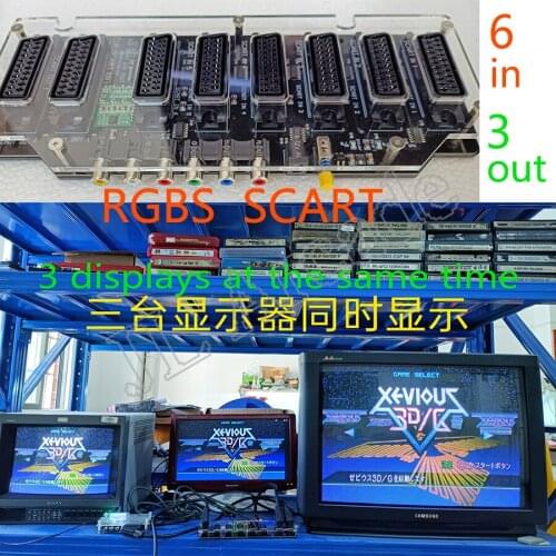 Acrylic Shell EUR Scart Distributor 6 Input 3 Output Automatic RGBS Video Converter Switcher Board for Md/sfc/ps123/ss/dc/box