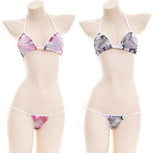Tie Version Adjustable Bra & Panties Bikini Set Cotton Soft Underwear Sleep Intimates Set Japanese Anime Printing
