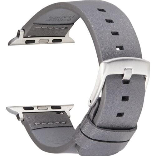 Gray Genuine Leather Straps for Apple Watch 6 5 4 3 SE Soft Watchbands 38mm 40mm 42mm 44mm Brown Blue Green Straps for iwatch