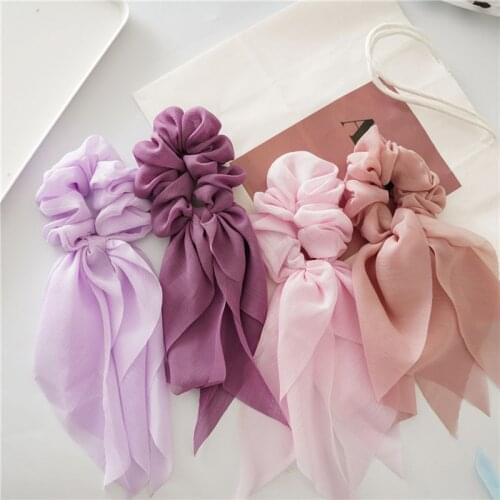 Double Layer Chiffon Bow Long Streamers Scrunchies Hair Ties Hair Accessories For Girls Women Elastic Hair Bands Ponytail Holder