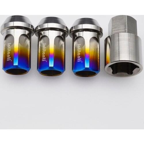 Burnt blue lightweight Gr5 titanium anti-theft lug nut with open end