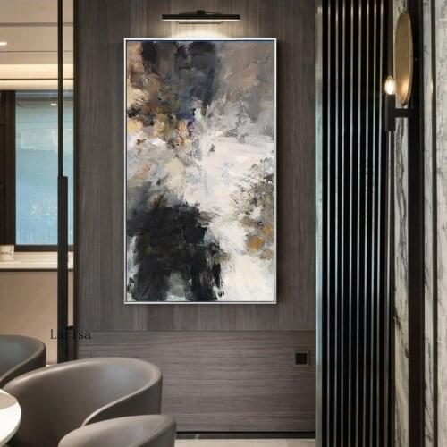 Modern Abstract Oil Painting Black and White Grey Canvas Wall Art Poster and Prints Pictures for Living Room Home Decoration