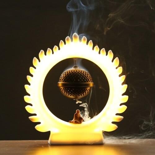 With 20 Cones USB LED Light Backflow Incense Burner Incense Holder Zen Meditation Relaxation Smooth Yoga Aromatherapy Home Decor