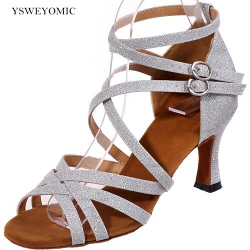 Dance Shoes Salsa Latin Sandals Comfort Insole Suede Outsole indoor Trainning Meduim Heel Ballroom Latin Dance Shoes For Women