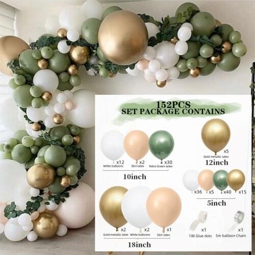 Balloons Garland Arch Kit Avocado Retro Chorme Green Gold Latex 157/152/148//137/102Pcs Birthday Valentine Wedding Party Decors
