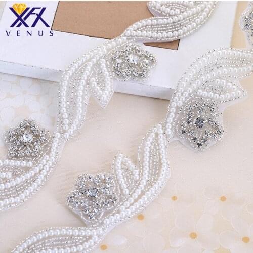 XFX VENUS (10PC) Bridal Wedding Hand Beaded Silver Crystal Rhinestone Applique Trim Rose Gold Hot Fix Iron on For Wedding Dress