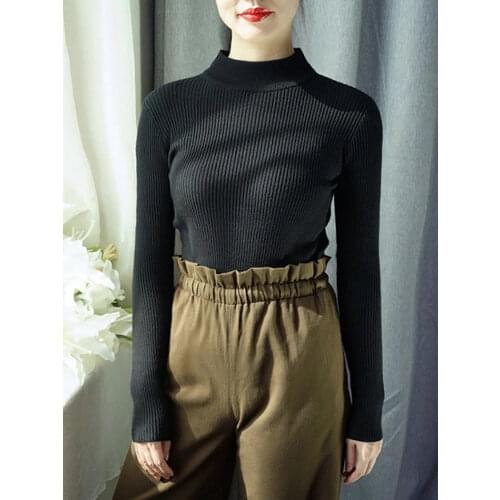 Women Sweaters Autumn Winter Turtleneck Long Sleeve Stretch Blue Knitted Pullovers Fashion Femme Soft Thin Jumper Tops 14 Colors