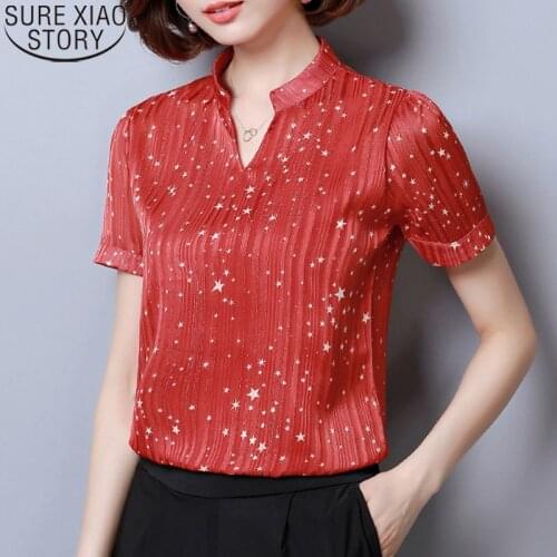 Womens tops and blouses Short Sleeve women summer tops print striped Chiffon Blouse shirt plus size office blouse women 2065 50