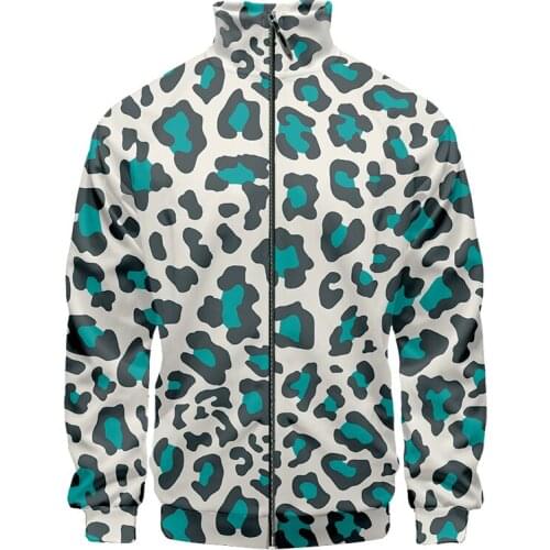 OGKB Hot Full Body Print 3D Stand Collar Jackets Blue Leopard Streetwear Oversized Clothing Wholesale Unisex Autumn Tracksuits