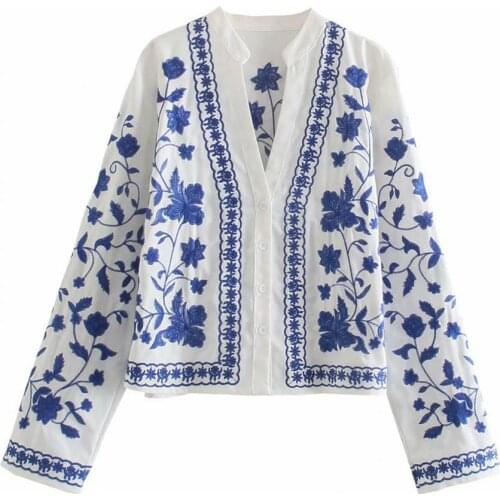 Ladies Knitwear Cardigan Short TopV-Neck Long Sleeve Single-breasted Floral Embroidery Women Blouse for Daiting Streetwear