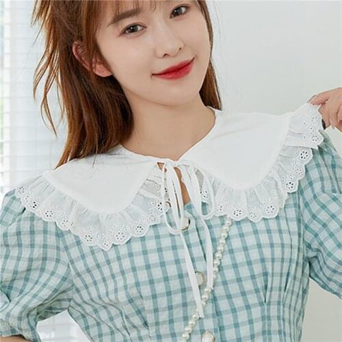 Women Girls Vintage Lolita False False Collar Scarf Sweet Ruffles Lace-up Bow Decorative Chain Choker Short Poncho