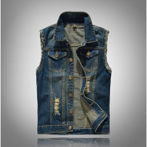 2019 New high-grade Denim cotton Casual Vest Mens Jacket Sleeveless Waistcoat Jean Coat Ripped Slim Fit Male Cowboy clothes 6XL