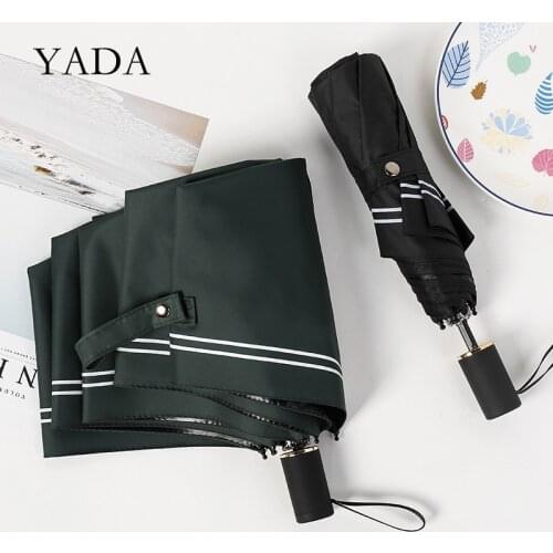 YADA Ins New Fashion Pure Business Stripe 3-Folding Umbrella Rain UV Umbrella For Women Man Windproof Stripe Umbrellas YS200133