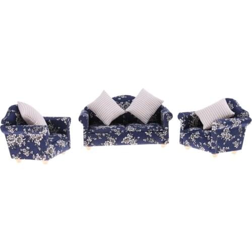 3 Sets of 1/12 Dollhouse Furniture Sofa Couch Cushions Kit Flower Patterns