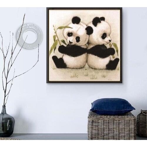 3D diamond embroidery circle diamond special shape painting Two cute little pandas rhinestone crystal painting home decoration