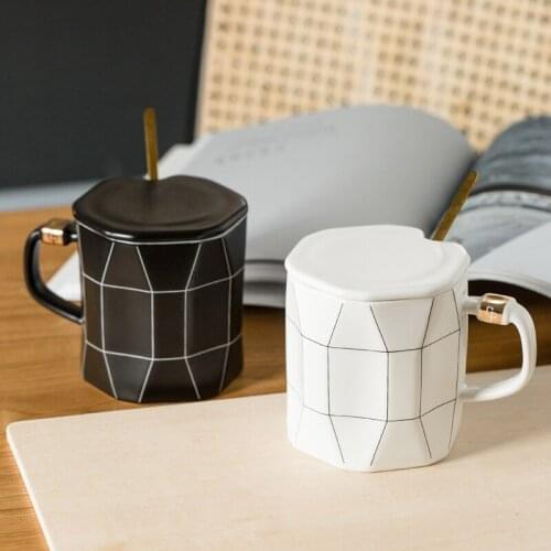 450ml Couple Cup Creative Ceramic Water Cup Large Capacity Mug Office Tea Cup Gift Boxed Spoon with Lid