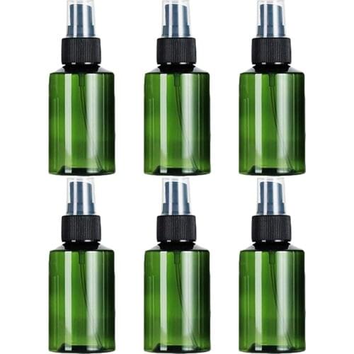 6Pcs Green PET Travel Spray Bottles 3.4Oz(100Ml) with Black Fine Misting Sprayers for Cleaning Gardening Kitchen Plants