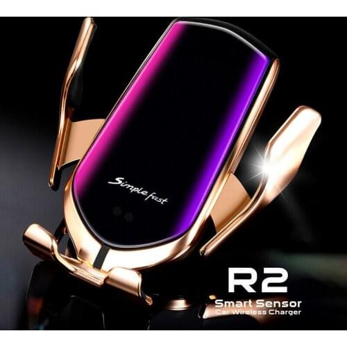 R2 10W Quick Charge Mount Automatic Clamp Car Wireless Charger for iphone 12 XR X Samsung S10 S9 Qi Infrared Sensor Phone Holder