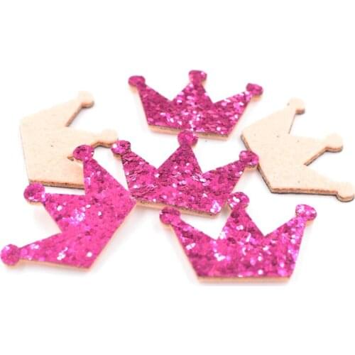 20Pcs 25*38mm Glitter Leather Fabric Crown Padded Appliques for Craft DIY, Christmas Day and Baby Girl Headband Decoration