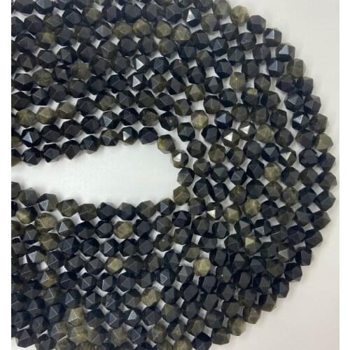 6/8/10mm High Quality Mixed Color Natural Golden Obsidian Gem Sunstone Bracelet Jewelry Making DIY Loose Bead Cut Shape Gemstone