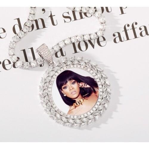 Custom Photo Round Medallion Solid Back Pendant Necklace With Tennis Chain Cubic Zircon Mens Hip hop Jewelry
