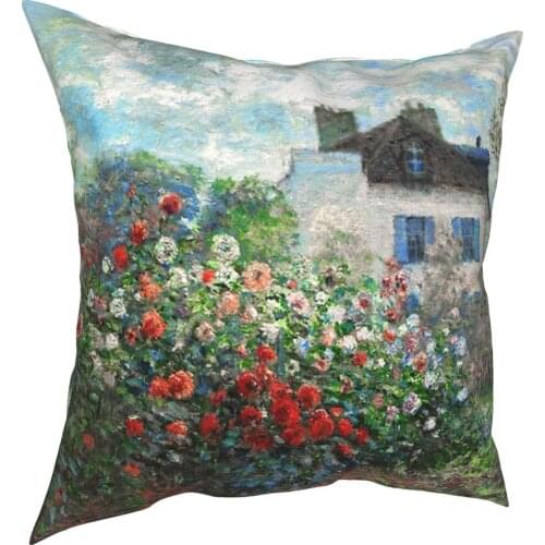 Claude Monet Artists Garden Pillowcase Decoration Painting Roses Cushion Cover Throw Pillow for Car Double-sided Printing