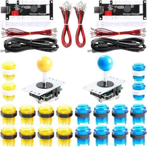 2 Player LED Arcade DIY Parts 2X USB Encoder + 2X Ellipse Oval Style Joystick + 20x LED Arcade Buttons for PC MAME Raspberry Pi
