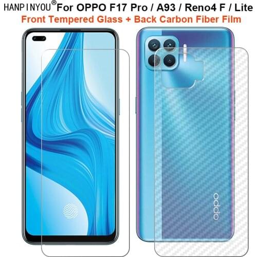 For OPPO F17 Pro / A93 / Reno4 F / Lite 1 Set = Soft Back Carbon Fiber Film + Premium Tempered Glass Front Screen Protector