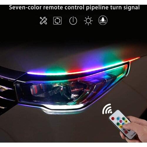 NEW Car Sequential Flowing RGB Daytime Running Light Turn Signal Light Strips With Remote Control Waterproof Drl Multicolor