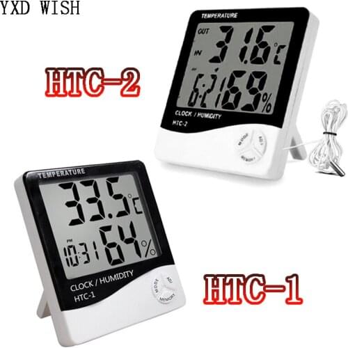 LCD Electronic Digital Temperature Humidity Meter Home Indoor Outdoor Thermometer Hygrometer Weather Station Clock HTC-1 HTC-2