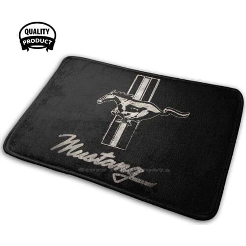 Ford Mustang - Vintage Classic Stripes Logo Distressed Soft House Family Anti-Slip Mat Rug Carpet Automobile Vintage Black Car