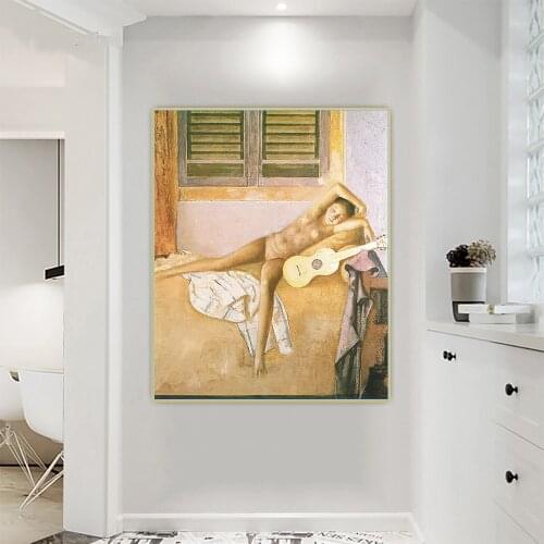 Citon Balthus《Nude with a Guitar》Figurative Canvas Oil Painting Art Poster Picture Wall Decor Modern Home Living room Decoration