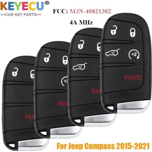 KEYECU Smart Keyless Remote Key for Jeep Compass 2015 2016 2017 2018 2019 2020 2021, 3 / 4 Buttons - FCC : M3N-40821302 4A Chip
