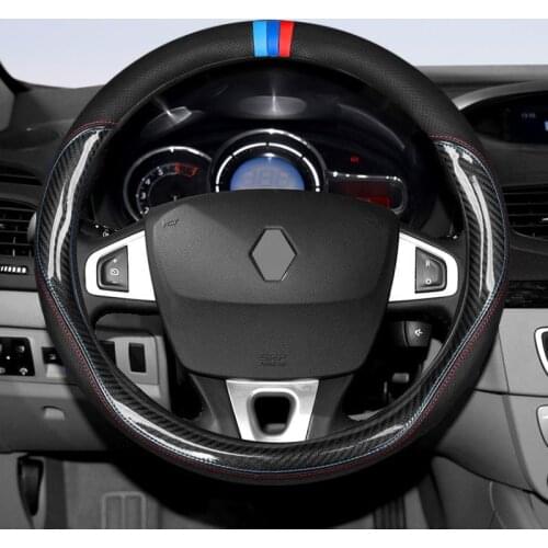 Carbon Fiber Leather Steering Wheel Cover For Renault Captur Fluence Kangoo Megane Scenic Koleos Espace Protection Accessories