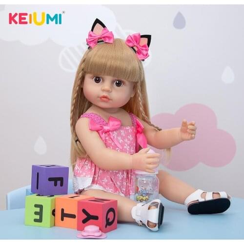 Lovely 55CM Reborn Toddler Girl Doll Full Body Soft Silicone Bebe Doll Reborn Bath Toy Long Hair For Children Birthday Gift