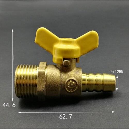 DN15 1/2" BSP male To 12mm Hose Barb Brass Ball Valve Air Fuel Gas With Butterfly Handle