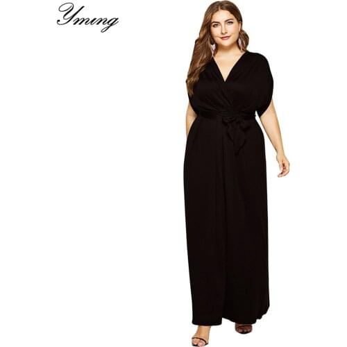 YMING Summer Long Maxi Dress Women Robe femme Deep V-neck Dresses Vintage Casual Solid Dress Plus Size Sexy Vestidos For Ladies