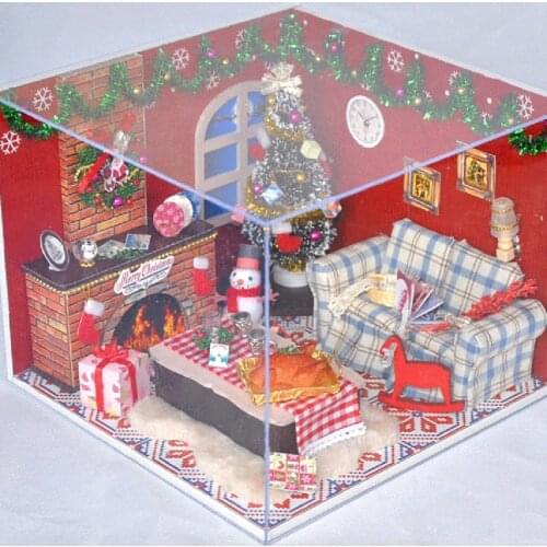 Dollhouse Miniature with Furniture, DIY Wooden Dollhouse Kit Plus Dust Proof , 1:24 Tiny House Building Kit，(Merry Christmas