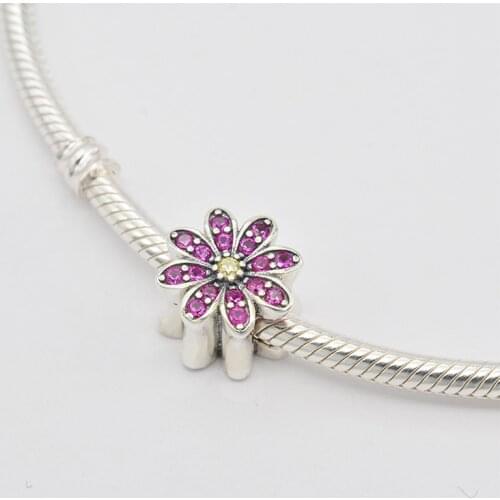 Fashion Accessories 925 Sterling Silver CZ Red Zircon Flower Pendant Charm Bracelet DIY Jewelry Making For Original Pandora