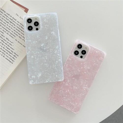 Fashion Square Glitter Shell Phone Case For iPhone 11 12 Pro X XR XS Max 7 8 Plus SE 2020 Pink White Shockproof Soft IMD Cover