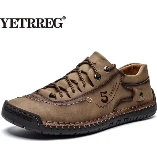 2020 New Spring Mens Shoes Lace-up Man Outdoor Casual Shoes Quality Split Leather Loafers Man Flats Shoes Moccasins Shoes