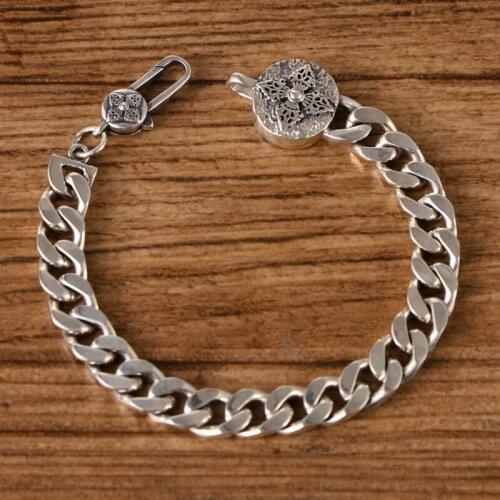 Men bracelet 100% 925 Sterling Silver color Vajra Bracelet six words Mantra Charm Thai Silver color Bracelet Fashion Jewelry