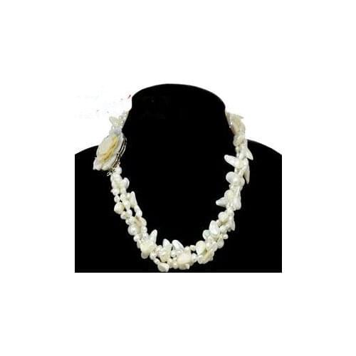 New Arrival Unique Pearl Jewelry Gorgeous White Keshi Freshwater Pearl Necklace 3 Rows Sea Flower Clasp Handmade Fine Women Gift