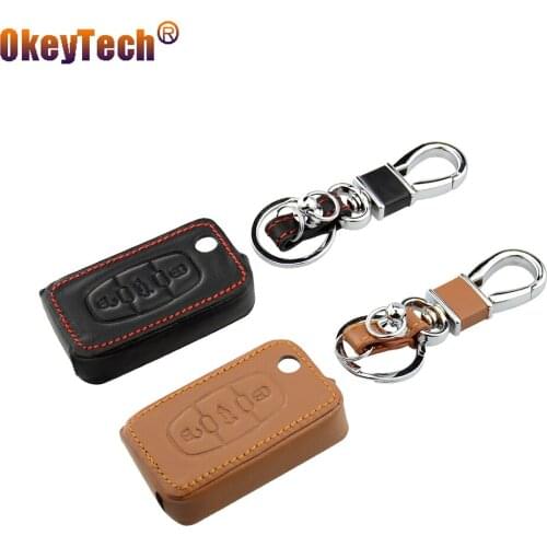 OkeyTech New Styling Car Leather Key Cover 3 Buttons For Peugeot 407 308 3008 For Citroen Auto Key Protector Cover Free Shipping