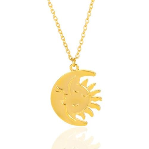 Bohemian Moon and Sun Face Pendant Necklaces Stainless Steel Golden Minimalist Layered Coin Necklace For Women Friendship Gifts
