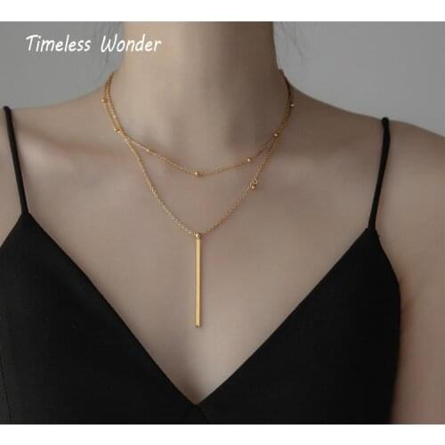 Timeless Wonder Titanium Layered Beaded Chains Bar Necklace Women Stainless Steel Jewelry Designer Boho Top Rare Trendy Ins 3221