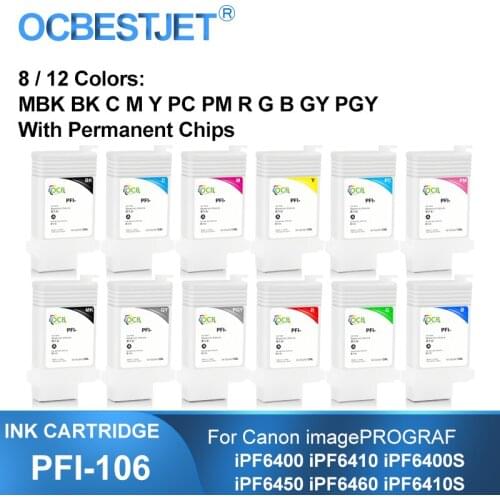 PFI-106 Refillable Ink Cartridge With Permanent Chip For Canon iPF6400 iPF6400S iPF6400SE iPF6410 iPF6410S iPF6450 iPF6460 130ML